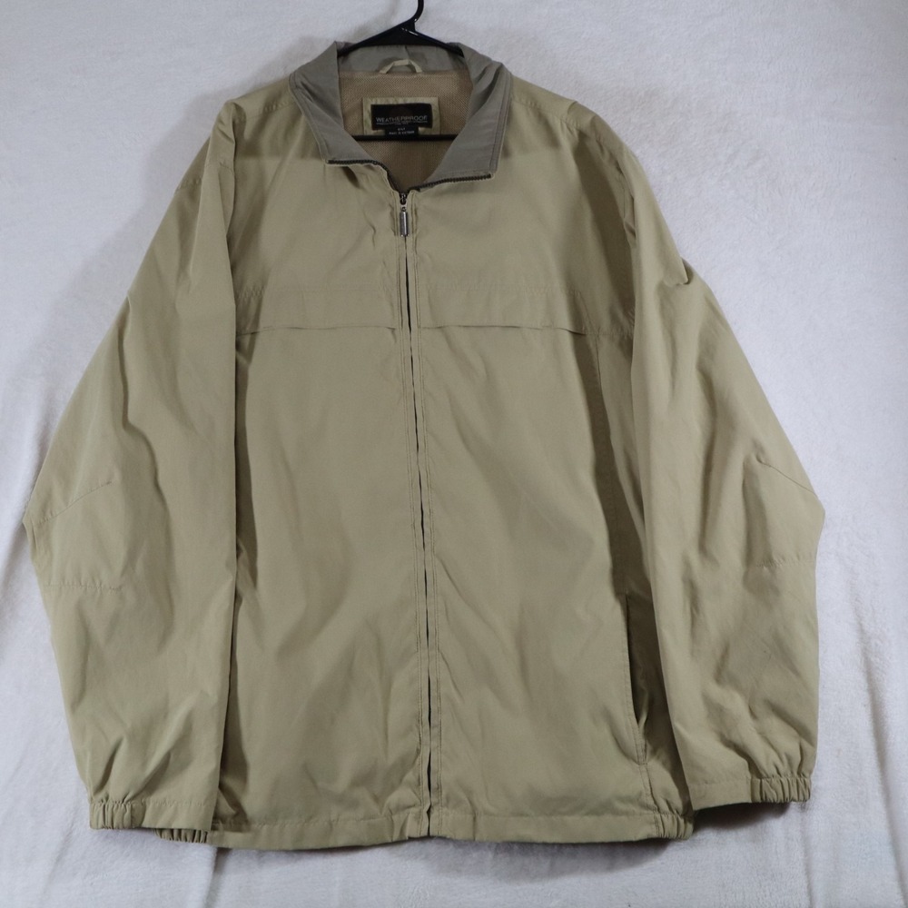 Weatherproof Mens 2XLT Tan Khaki Full Zip Windbreaker Jacket Mesh Lined Tall